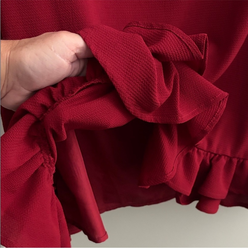 Women's Red Ruffle Sleeve Dress - Picture 5 of 6